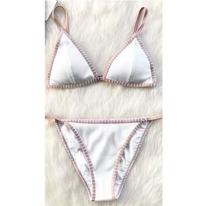 Brand New CUPSHE Pink/white Crochet Bikini Set